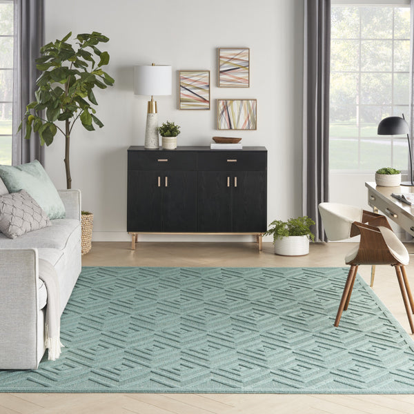 Homeroots 7' X 10' Aqua Geometric Flatweave Area Rug  Polypropylene 522105