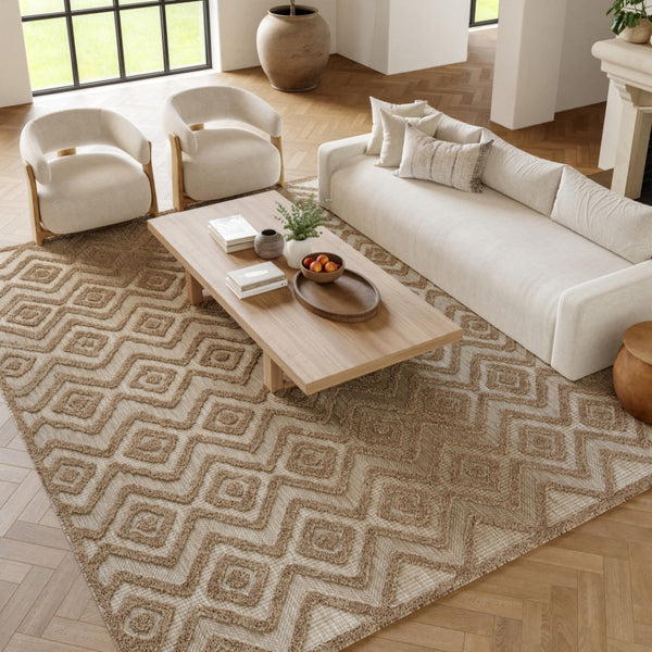 HomeRoots 8' X 10' Durable Indoor Outdoor Area Rug with Modern Geometric Pattern for Stylish Spaces Beige 522108