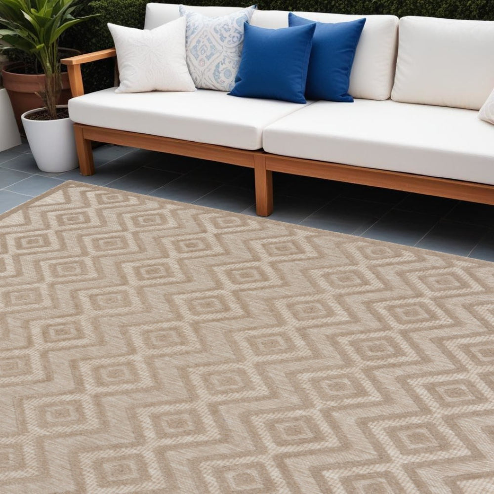 HomeRoots 7' Beige Indoor Outdoor Area Rug – Durable, Water-Resistant Flatwoven Design for Timeless Style 522110