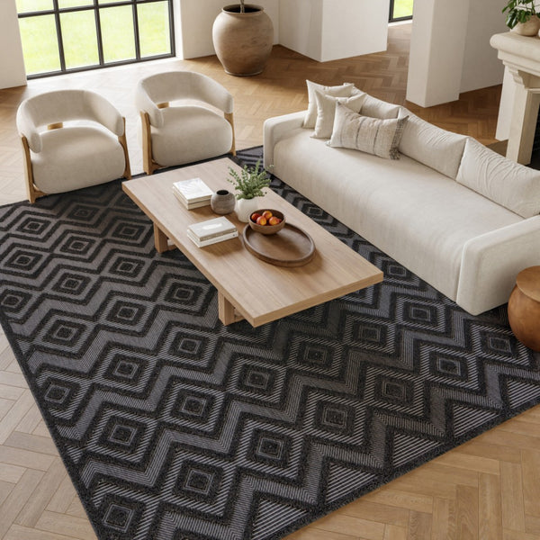 HomeRoots 9' X 12' Charcoal and Gray Indoor/Outdoor Area Rug - Durable, Stylish, Water-Resistant for High-Traffic Spaces 522111