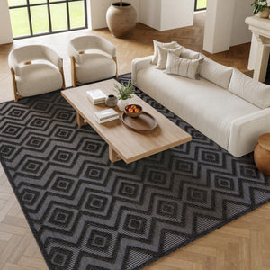 HomeRoots 8' Black Indoor Outdoor Area Rug - Durable, Soft, Water-Resistant Design for Modern Spaces & Easy Care 8' X 10' 522112