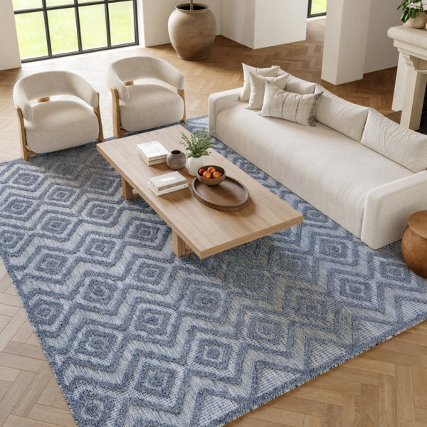 HomeRoots 8' Blue Indoor Outdoor Area Rug - Stylish Geometric Design, Durable, Water-Resistant & Easy Care 7' X 10' 522115