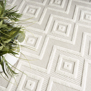 HomeRoots 7' Ivory and White Geometric Area Rug - Durable Indoor/Outdoor Flatwoven Design for Any Space! 522117