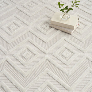 HomeRoots 8' X 10' Durable Indoor Outdoor Area Rug with Modern Geometric Pattern for Stylish Spaces Cream 522119