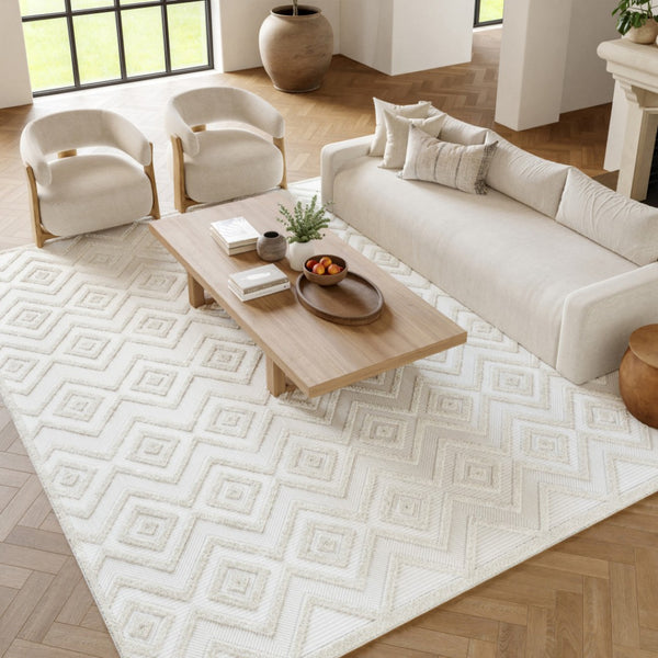 HomeRoots 8' X 10' Durable Indoor Outdoor Area Rug with Modern Geometric Pattern for Stylish Spaces Cream 522119