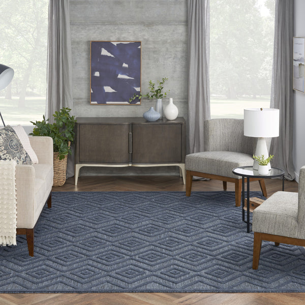 Homeroots 8' X 10' Navy Blue Geometric Flatweave Area Rug  Polypropylene 522123