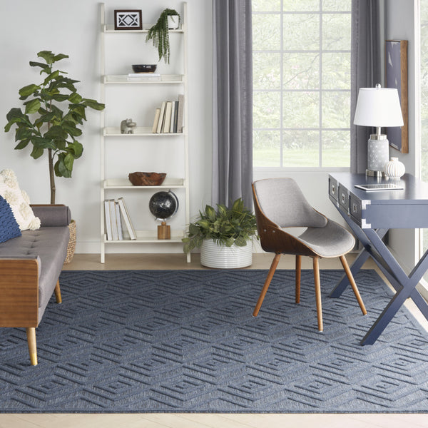 Homeroots 8' X 10' Navy Blue Geometric Flatweave Area Rug  Polypropylene 522123