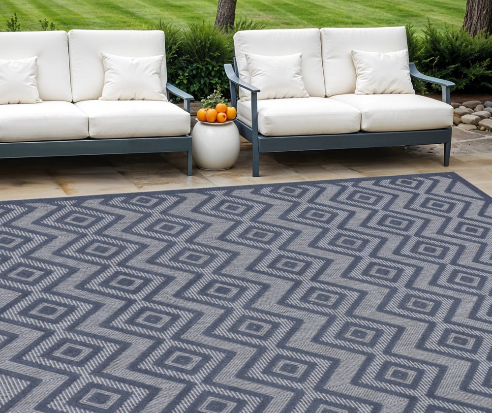 HomeRoots 9' X 12' Navy Blue Indoor Outdoor Area Rug - Stylish Geometric Design for Versatile Spaces, Easy Care 522125