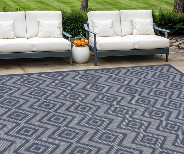 HomeRoots 9' X 12' Navy Blue Indoor Outdoor Area Rug - Stylish Geometric Design for Versatile Spaces, Easy Care 522125