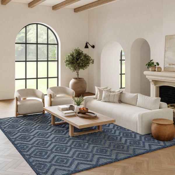 HomeRoots 9' X 12' Navy Blue Indoor Outdoor Area Rug - Stylish Geometric Design for Versatile Spaces, Easy Care 522125