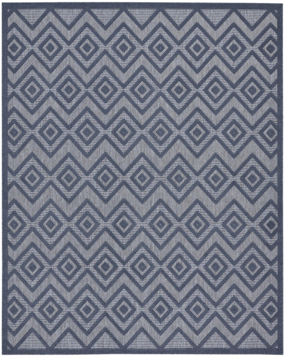 HomeRoots 9' X 12' Navy Blue Indoor Outdoor Area Rug - Stylish Geometric Design for Versatile Spaces, Easy Care 522125