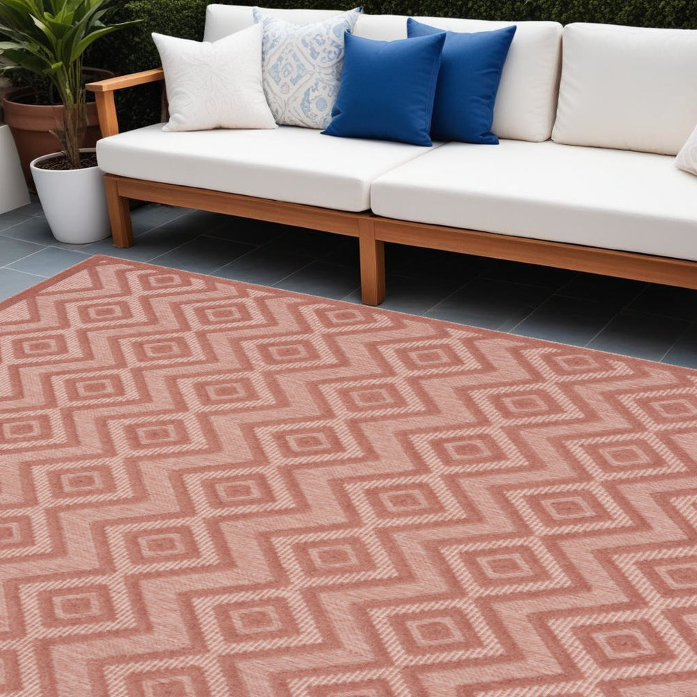 Homeroots 7' X 10' Coral Orange Indoor Outdoor Area Rug  Polypropylene 522126
