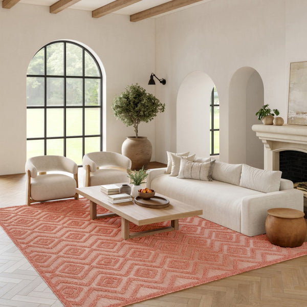 HomeRoots 7' Bright Orange Indoor Outdoor Area Rug - Modern Geometric Design, Durable, Easy to Clean, Versatile 522126