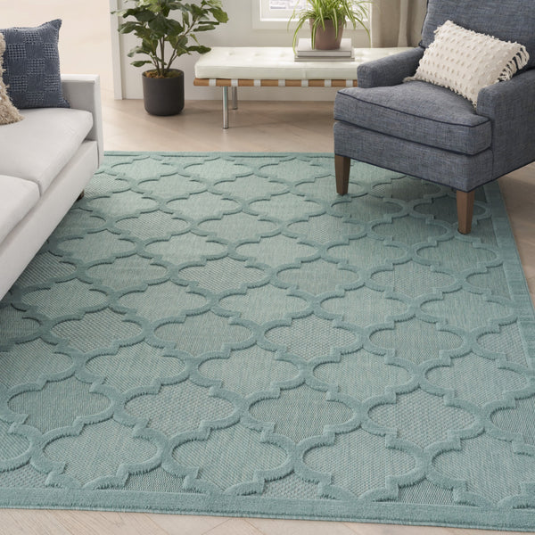 Homeroots 8' X 10' Aqua Geometric Flatweave Area Rug  Polypropylene 522131