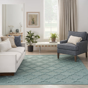 Homeroots 8' X 10' Aqua Geometric Flatweave Area Rug  Polypropylene 522131