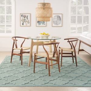 Homeroots 8' X 10' Aqua Geometric Flatweave Area Rug  Polypropylene 522131