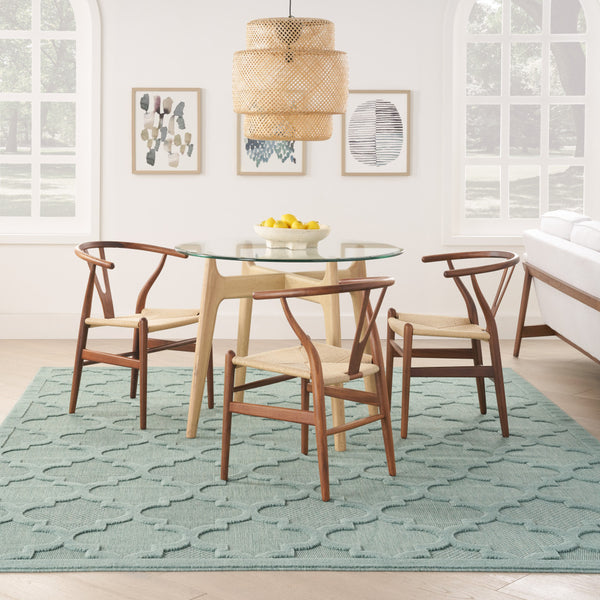 Homeroots 8' X 10' Aqua Geometric Flatweave Area Rug  Polypropylene 522131