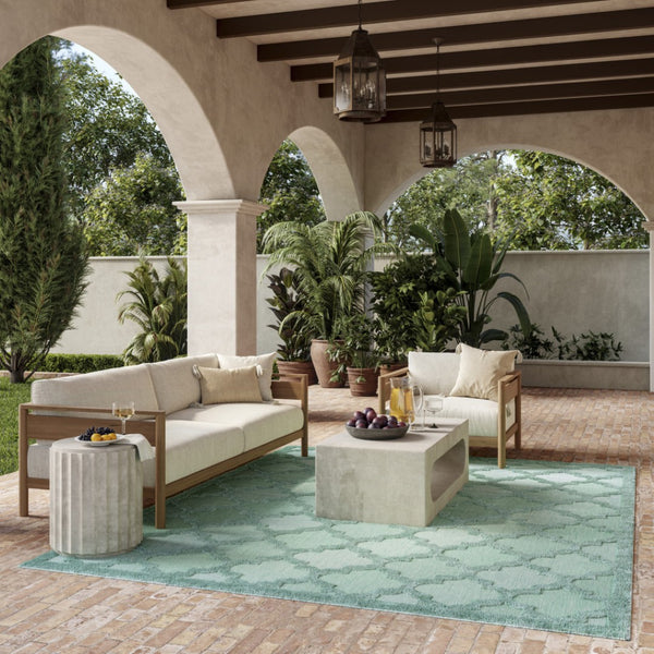HomeRoots 8' Aqua Indoor Outdoor Area Rug – Vibrant Geometric Design for Stylish, Durable All-Weather Use 7' X 10' 522132