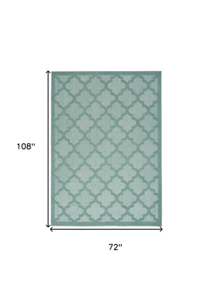 Homeroots 6' X 9' Aqua Geometric Flatweave Area Rug  Polypropylene 522133