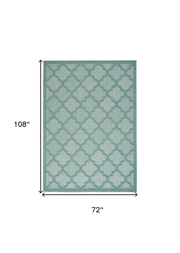 Homeroots 6' X 9' Aqua Geometric Flatweave Area Rug  Polypropylene 522133