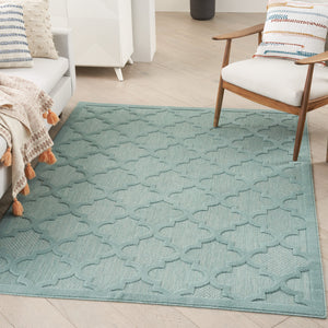 Homeroots 6' X 9' Aqua Geometric Flatweave Area Rug  Polypropylene 522133