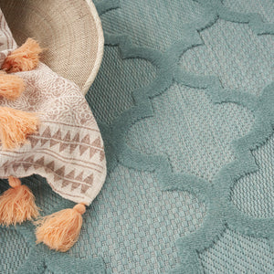 Homeroots 6' X 9' Aqua Geometric Flatweave Area Rug  Polypropylene 522133