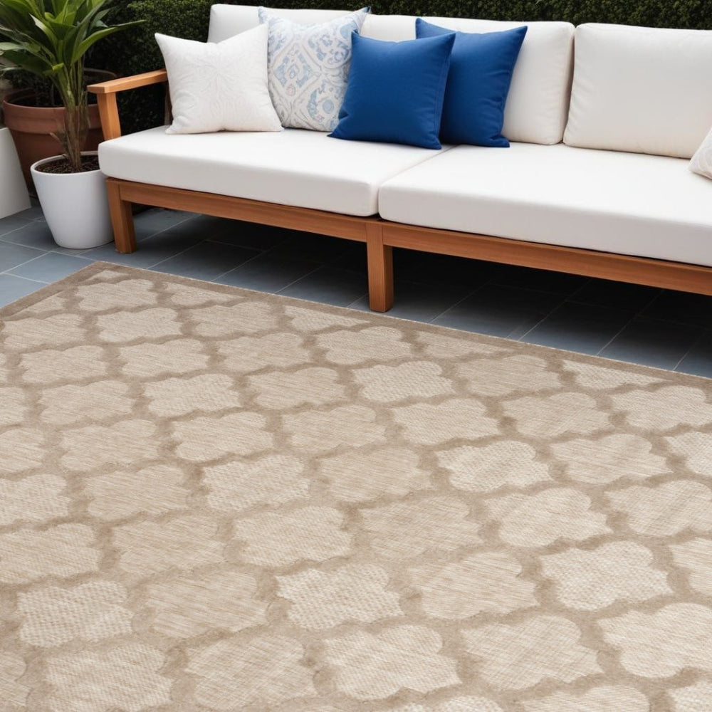 HomeRoots 9' X 12' Beige Indoor Outdoor Area Rug - Modern Geometric Design, Durable, Fade-Resistant, Versatile Use 522138