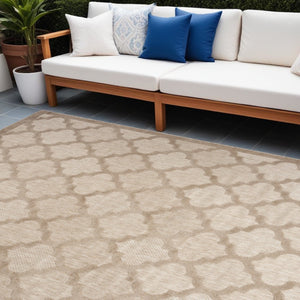 HomeRoots 9' X 12' Beige Indoor Outdoor Area Rug - Modern Geometric Design, Durable, Fade-Resistant, Versatile Use 522138