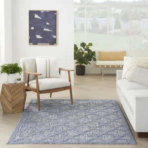 HomeRoots 6' Stylish Blue Geometric Flatweave Area Rug – Durable, Easy Care for Indoor & Outdoor Spaces 6' X 9' 522143