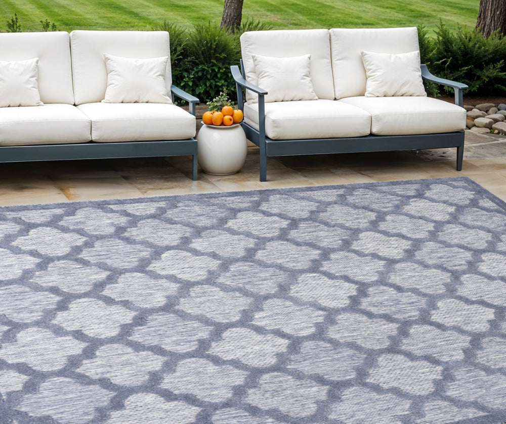 HomeRoots 9' X 12' Denim Blue Area Rug - Durable Indoor/Outdoor Design with Modern Geometric Style for Any Space 522146