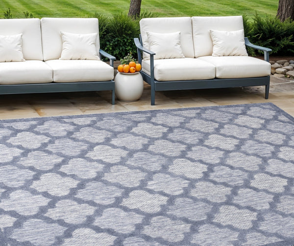 HomeRoots 9' X 12' Denim Blue Area Rug - Durable Indoor/Outdoor Design with Modern Geometric Style for Any Space 522146