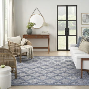 HomeRoots 9' X 12' Denim Blue Area Rug - Durable Indoor/Outdoor Design with Modern Geometric Style for Any Space 522146