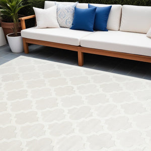 HomeRoots 9' X 12' Ivory And White Indoor/Outdoor Area Rug - Timeless Elegance, Durable, Easy-Clean Design 522147