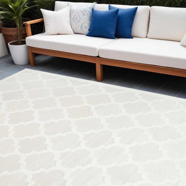 HomeRoots 9' X 12' Ivory And White Indoor/Outdoor Area Rug - Timeless Elegance, Durable, Easy-Clean Design 522147