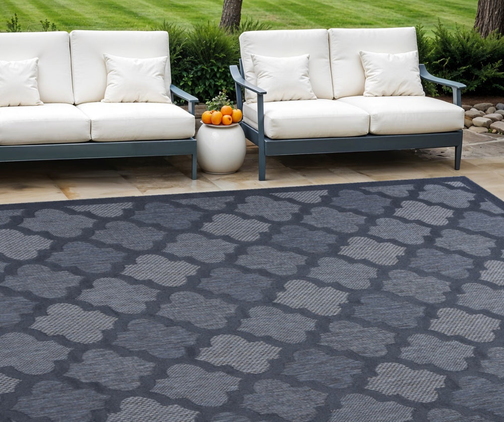 HomeRoots 9' X 12' Navy Blue Indoor Outdoor Area Rug - Durable, Water-Resistant, Versatile Style for Any Space 522155