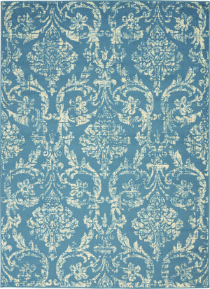 Homeroots 5' X 7' Blue Damask Power Loom Area Rug  Polypropylene 522166