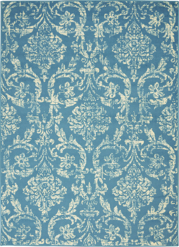 Homeroots 5' X 7' Blue Damask Power Loom Area Rug  Polypropylene 522166