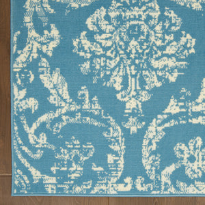 Homeroots 5' X 7' Blue Damask Power Loom Area Rug  Polypropylene 522166