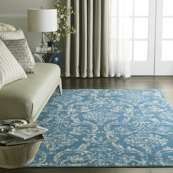 Homeroots 5' X 7' Blue Damask Power Loom Area Rug  Polypropylene 522166