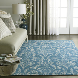 HomeRoots 6' Blue Damask Power Loom Area Rug - Classic Elegance for Living Rooms, Bedrooms & Dining Areas 6' X 9' Rectangle 522167