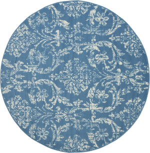 Homeroots 5' Blue Round Damask Power Loom Area Rug  Polypropylene 522168