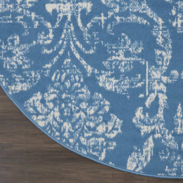 Homeroots 5' Blue Round Damask Power Loom Area Rug  Polypropylene 522168