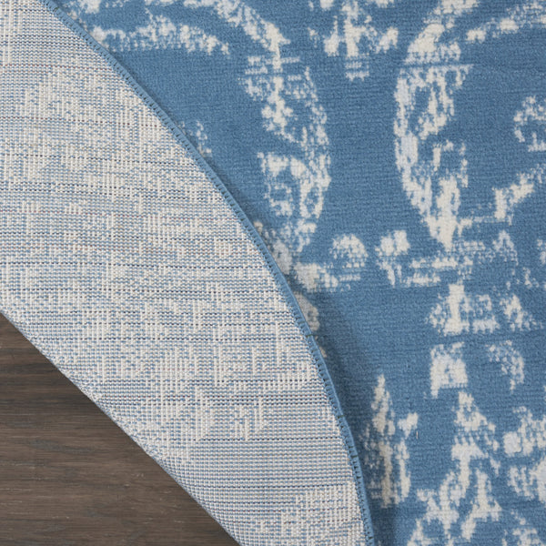 Homeroots 5' Blue Round Damask Power Loom Area Rug  Polypropylene 522168