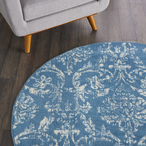 Homeroots 5' Blue Round Damask Power Loom Area Rug  Polypropylene 522168