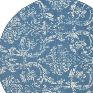 Homeroots 5' Blue Round Damask Power Loom Area Rug  Polypropylene 522168
