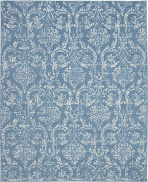 Homeroots 8' X 10' Blue Damask Power Loom Area Rug  Polypropylene 522169