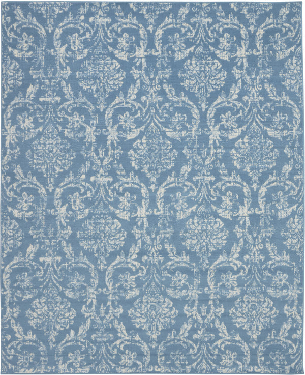 Homeroots 8' X 10' Blue Damask Power Loom Area Rug  Polypropylene 522169