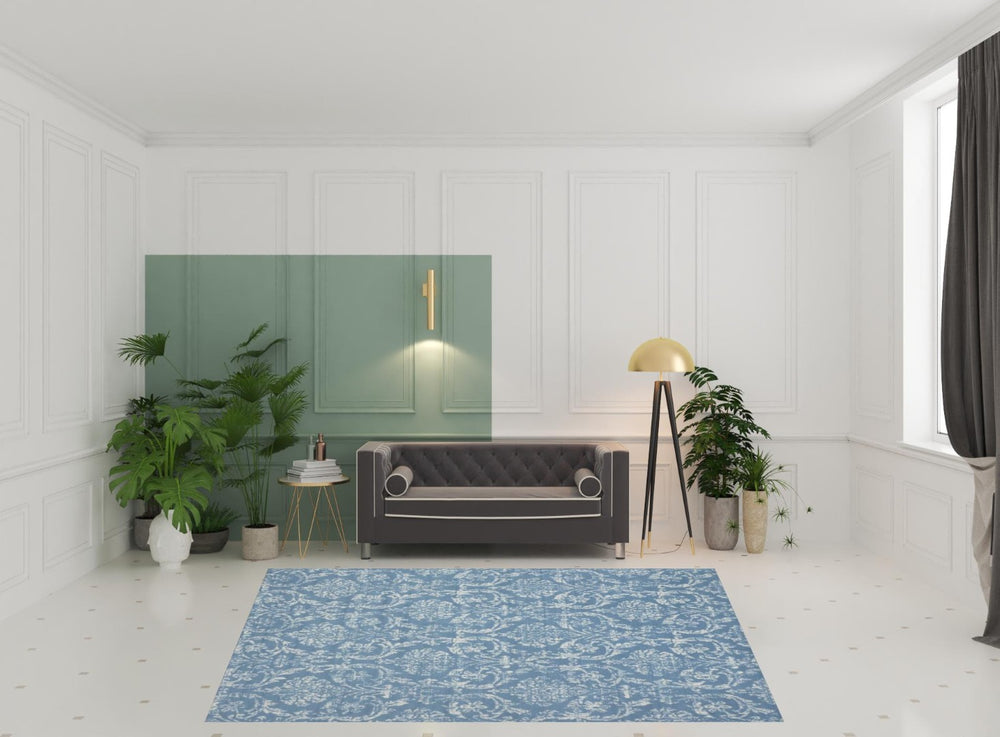 HomeRoots 6' Blue Damask Power Loom Area Rug - Classic Elegance for Living Rooms, Bedrooms & Dining Areas 8' X 10' Rectangle 522169