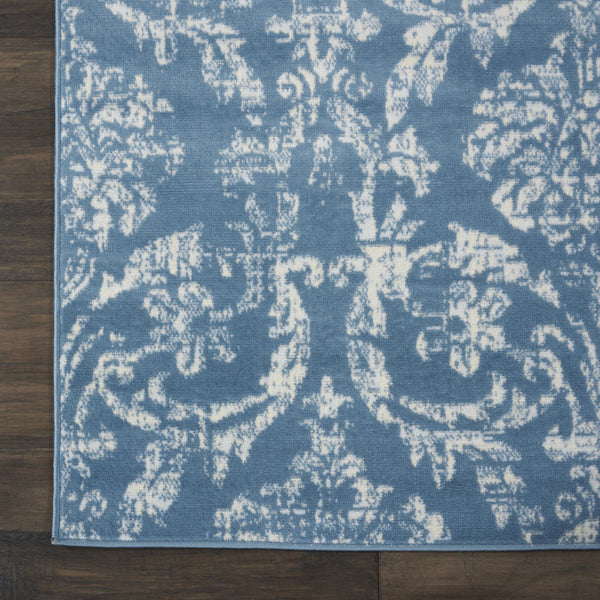 Homeroots 8' X 10' Blue Damask Power Loom Area Rug  Polypropylene 522169