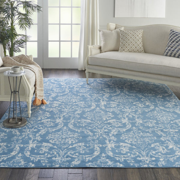 HomeRoots 6' Blue Damask Power Loom Area Rug - Classic Elegance for Living Rooms, Bedrooms & Dining Areas 8' X 10' Rectangle 522169
